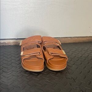 Brown Quilted Sandals with Gold Buckles